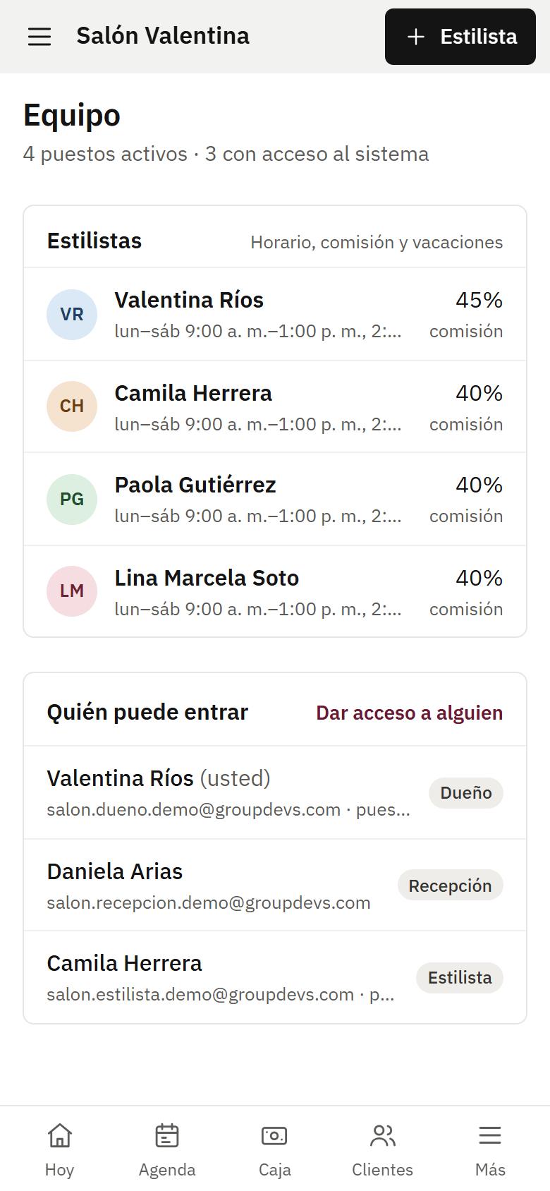 Pantalla de equipo y permisos en el celular