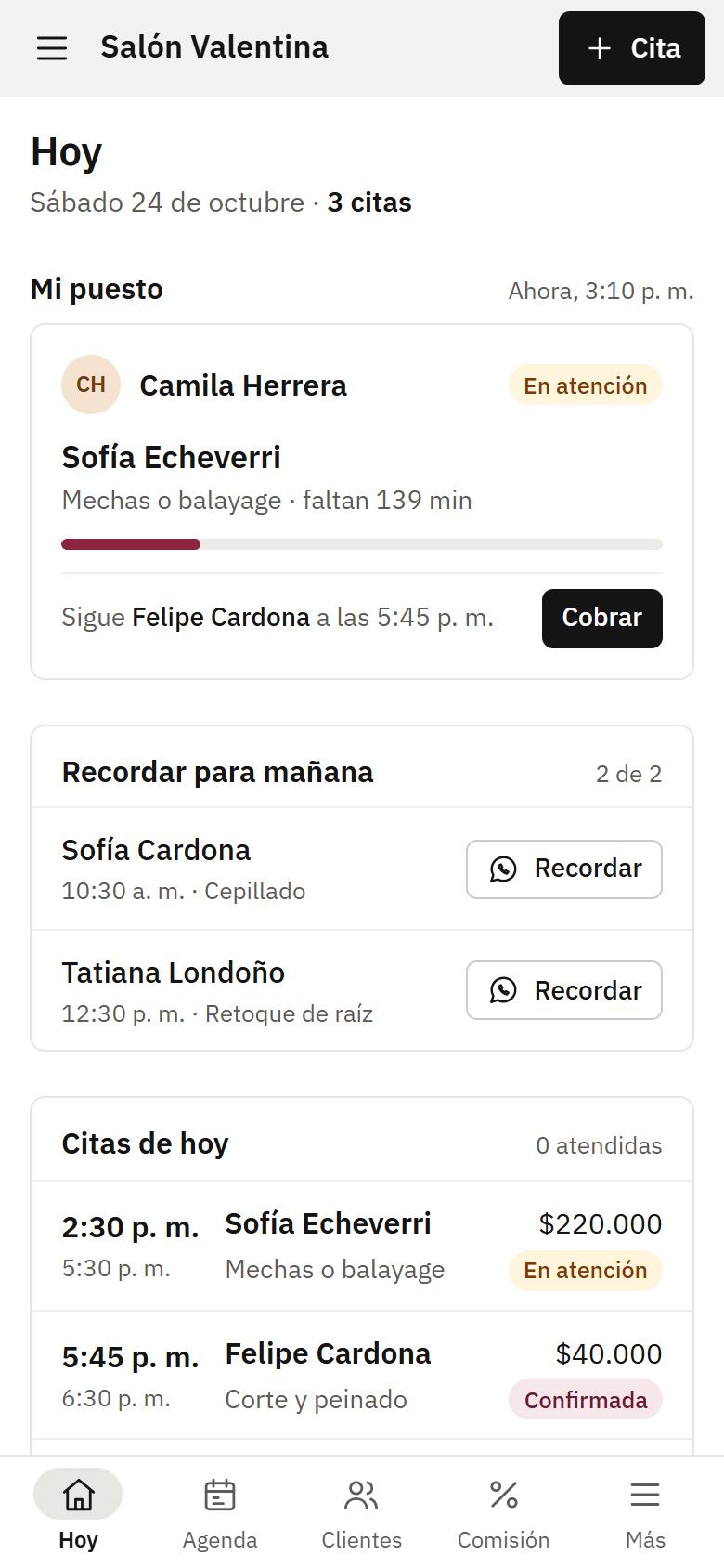 Pantalla de la estilista: su día